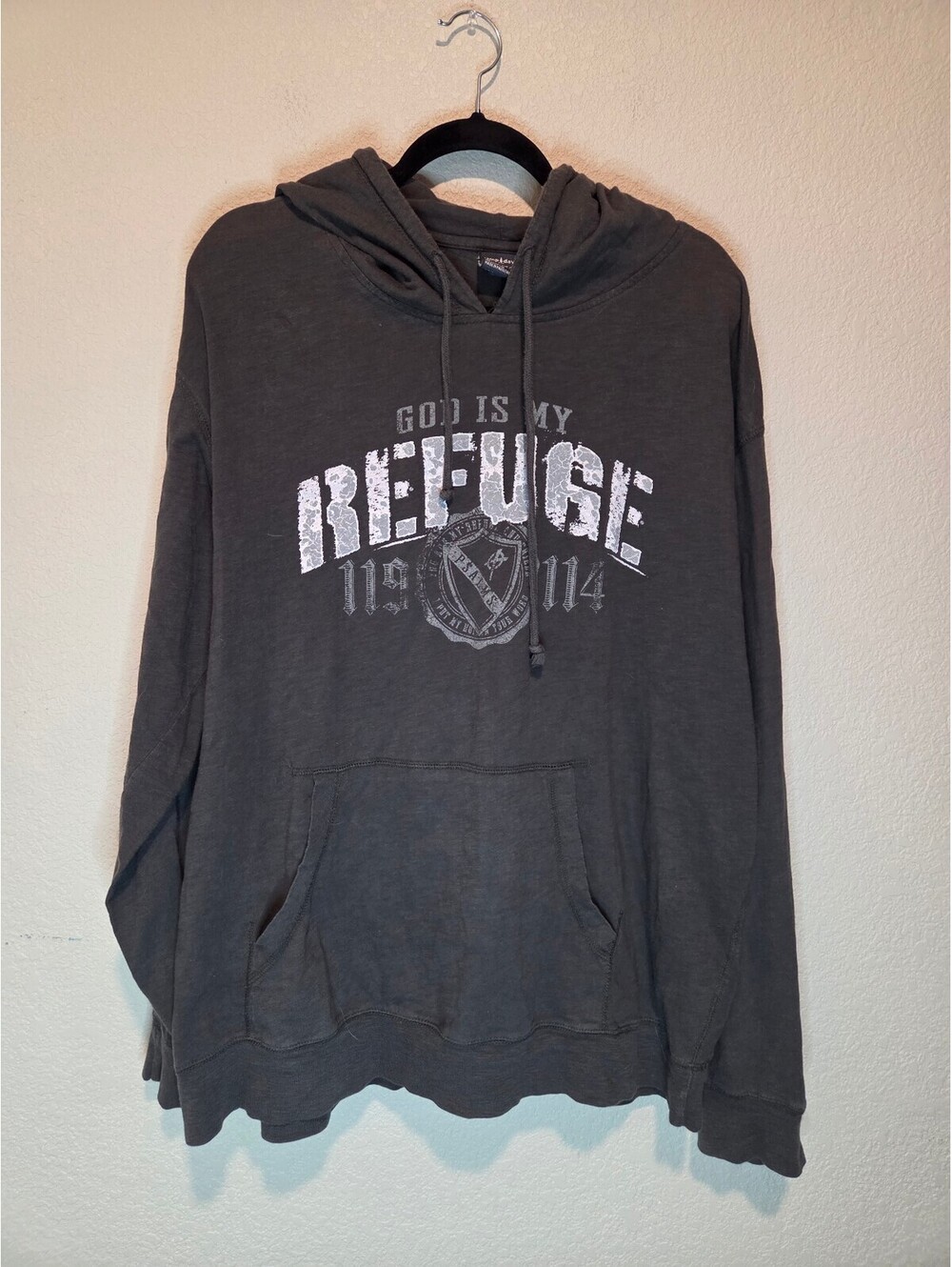 Camp David 2XL Gray Hoodie with 'God Is My Refuge' Print